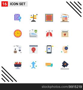 Flat Color Pack of 16 Universal Symbols of alarm, shopping, design, product, box Editable Pack of Creative Vector Design Elements