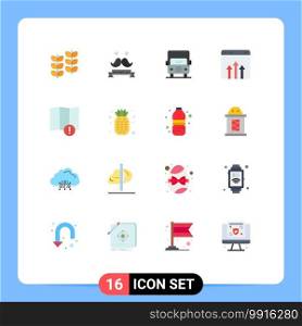 Flat Color Pack of 16 Universal Symbols of alert, growth, auto, graph, business Editable Pack of Creative Vector Design Elements