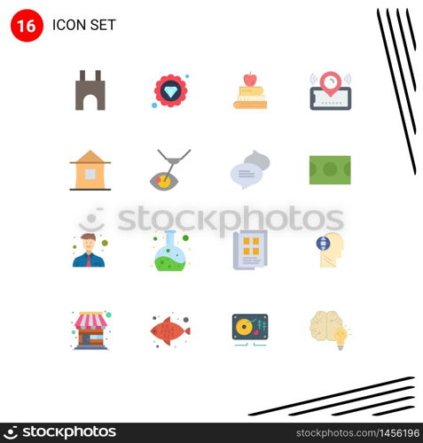 Flat Color Pack of 16 Universal Symbols of building, ticket, book, location, map Editable Pack of Creative Vector Design Elements