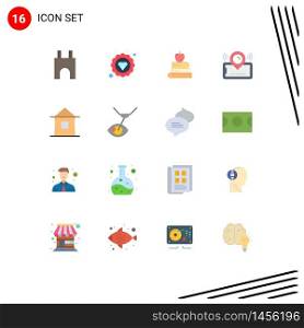 Flat Color Pack of 16 Universal Symbols of building, ticket, book, location, map Editable Pack of Creative Vector Design Elements