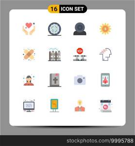 Flat Color Pack of 16 Universal Symbols of care, money, computers, setting, technology Editable Pack of Creative Vector Design Elements