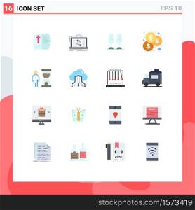 Flat Color Pack of 16 Universal Symbols of deadline, investment, sync, coins, toasting Editable Pack of Creative Vector Design Elements