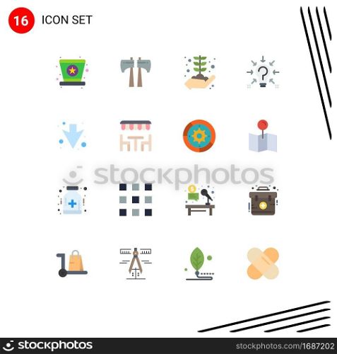 Flat Color Pack of 16 Universal Symbols of down, suggestion, business growth, solution, question Editable Pack of Creative Vector Design Elements