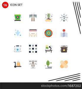 Flat Color Pack of 16 Universal Symbols of down, suggestion, business growth, solution, question Editable Pack of Creative Vector Design Elements