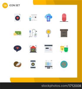 Flat Color Pack of 16 Universal Symbols of investment, tablets, cloud, sport, dope Editable Pack of Creative Vector Design Elements