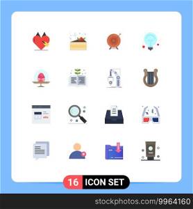 Flat Color Pack of 16 Universal Symbols of light, bulb, target, success, goal Editable Pack of Creative Vector Design Elements