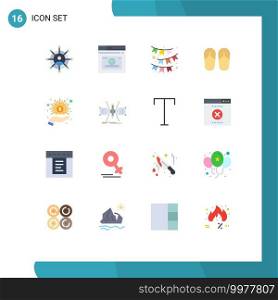 Flat Color Pack of 16 Universal Symbols of money, cash, flag, business, foot Editable Pack of Creative Vector Design Elements