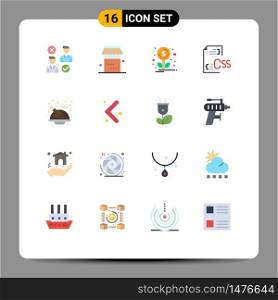 Flat Color Pack of 16 Universal Symbols of thanksgiving, file, financing, development, css Editable Pack of Creative Vector Design Elements