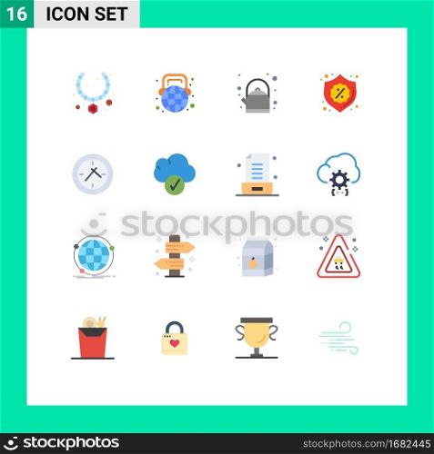 Flat Color Pack of 16 Universal Symbols of time, sale, headphone, discount, security Editable Pack of Creative Vector Design Elements