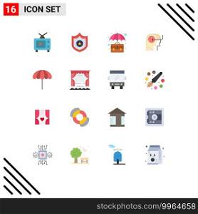 Flat Color Pack of 16 Universal Symbols of umbrella, mind, briefcase, head, people Editable Pack of Creative Vector Design Elements
