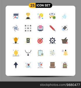 Flat Color Pack of 25 Universal Symbols of asteroid, done, chat, complete, car Editable Vector Design Elements