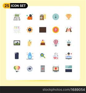 Flat Color Pack of 25 Universal Symbols of bulb, jewl, shopping, diamond, download Editable Vector Design Elements