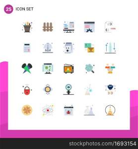 Flat Color Pack of 25 Universal Symbols of coding, web brower, calculator, setting, data Editable Vector Design Elements