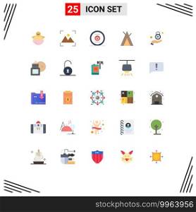 Flat Color Pack of 25 Universal Symbols of hand, wigwam, photography, tent, power Editable Vector Design Elements