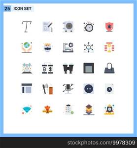 Flat Color Pack of 25 Universal Symbols of protect, bug, money, time work, hour Editable Vector Design Elements