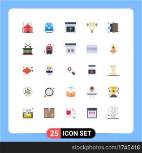 Flat Color Pack of 25 Universal Symbols of reference, kamerton, internet, fork, arrow Editable Vector Design Elements