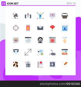 Flat Color Pack of 25 Universal Symbols of retail, basket, business, wedding, love Editable Vector Design Elements