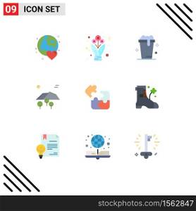 Flat Color Pack of 9 Universal Symbols of business, tree, roses, mountain, cleaning Editable Vector Design Elements
