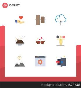 Flat Color Pack of 9 Universal Symbols of couple, birds, cloud, chicken, thanksgiving Editable Vector Design Elements