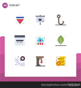 Flat Color Pack of 9 Universal Symbols of data, online, fish, ecommerce, cash Editable Vector Design Elements