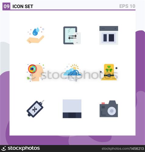 Flat Color Pack of 9 Universal Symbols of day, brain, design, maze, website Editable Vector Design Elements