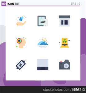 Flat Color Pack of 9 Universal Symbols of day, brain, design, maze, website Editable Vector Design Elements