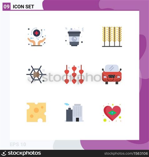Flat Color Pack of 9 Universal Symbols of decoration, brainstorming, food, brain, mind Editable Vector Design Elements