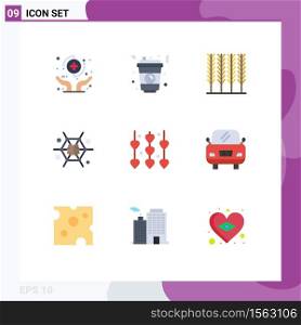 Flat Color Pack of 9 Universal Symbols of decoration, brainstorming, food, brain, mind Editable Vector Design Elements