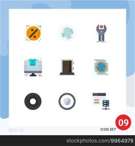 Flat Color Pack of 9 Universal Symbols of door, store, sdk, shopping, programming Editable Vector Design Elements