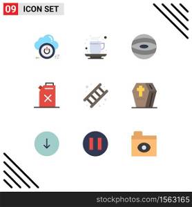 Flat Color Pack of 9 Universal Symbols of fireman, oil, drink, fuel, space Editable Vector Design Elements