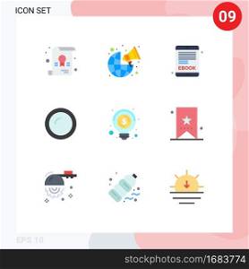 Flat Color Pack of 9 Universal Symbols of idea, bulb, electronic book, kitchen, dish Editable Vector Design Elements