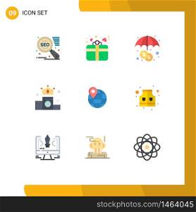 Flat Color Pack of 9 Universal Symbols of internet, map, insurance, location, money Editable Vector Design Elements