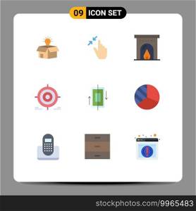 Flat Color Pack of 9 Universal Symbols of objective, darts, pinch, goal, travel Editable Vector Design Elements