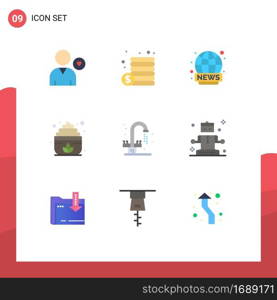 Flat Color Pack of 9 Universal Symbols of plumbing, bathroom, world wide, lotus, sauna Editable Vector Design Elements