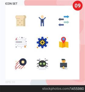 Flat Color Pack of 9 Universal Symbols of pointer, location, traffic, settings, business Editable Vector Design Elements