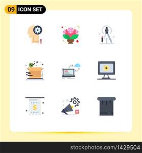 Flat Color Pack of 9 Universal Symbols of processing, shipping, roses, product, box Editable Vector Design Elements