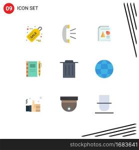 Flat Color Pack of 9 Universal Symbols of sketch, notebook, report, drawing, business Editable Vector Design Elements