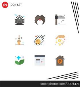 Flat Color Pack of 9 Universal Symbols of space, asteroid, halloween, meteorite, cleaning Editable Vector Design Elements