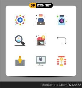 Flat Color Pack of 9 Universal Symbols of store, shop, bottle, user, search Editable Vector Design Elements
