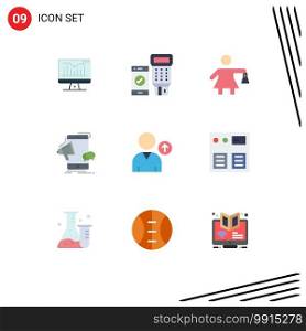 Flat Color Pack of 9 Universal Symbols of up, promotion, people, megaphone, marketing Editable Vector Design Elements