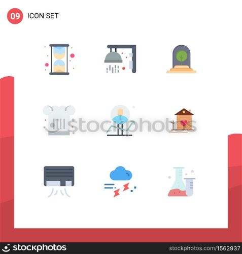 Flat Color Pack of 9 Universal Symbols of user, cook, plant, chef hat, cafe Editable Vector Design Elements