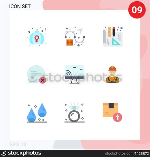 Flat Color Pack of 9 Universal Symbols of wifi, monnitor, blueprints, screen, cross Editable Vector Design Elements