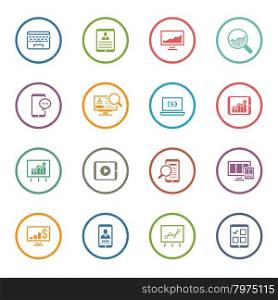 Flat Colored Business Icon Set. Isolated Illustration.. Flat Colored Business Icon Set