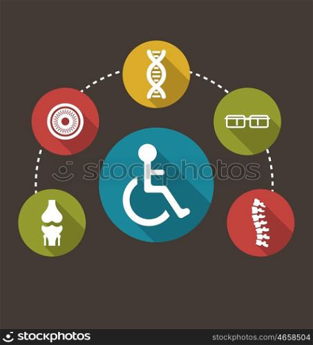 Flat Colorful Icons Disabled with Limited Opportunities and Birth Defects. Illustration Flat Colorful Icons Disabled with Limited Opportunities and Birth Defects - Vector