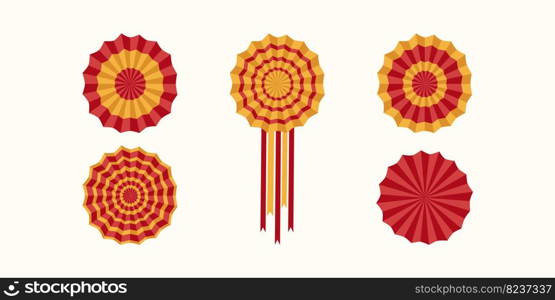 Flat colorful vector illustration of Paper fans. Hand drawn decorations for Mexican party Cinco de mayo