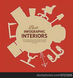 Flat colors infographics with interior design elements. Vector illustration.