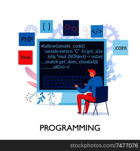 Flat composition with programmer testing programs vector illustration