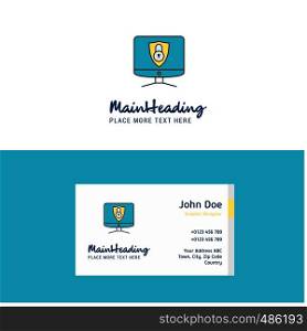 Flat Computer protected Logo and Visiting Card Template. Busienss Concept Logo Design