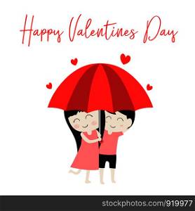 Flat Cute Cartoon Character Couple Love in Valentine's Day Isolated on white background