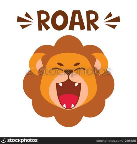 Flat cute lion open mouth roar. Trendy Scandinavian style. Cartoon animal character vector illustration isolated on background. Print for kids apparel, nursery decoration, poster, funny avatars.